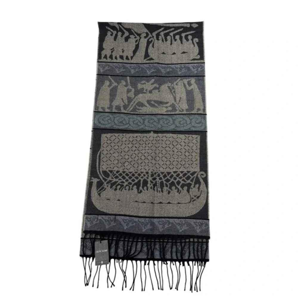 Historic‎ Scotland Wool Blend Viking Scarf Wrap Fringe Celtic Woven Scarf Geilo